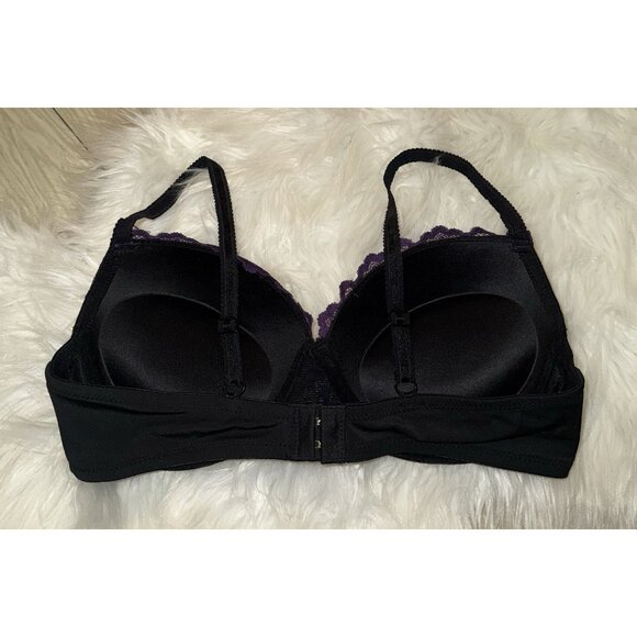 Jezebel 2915 Push Up Balconette Bra Underwire Lace Womens 34C Black Purple - Picture 4 of 7